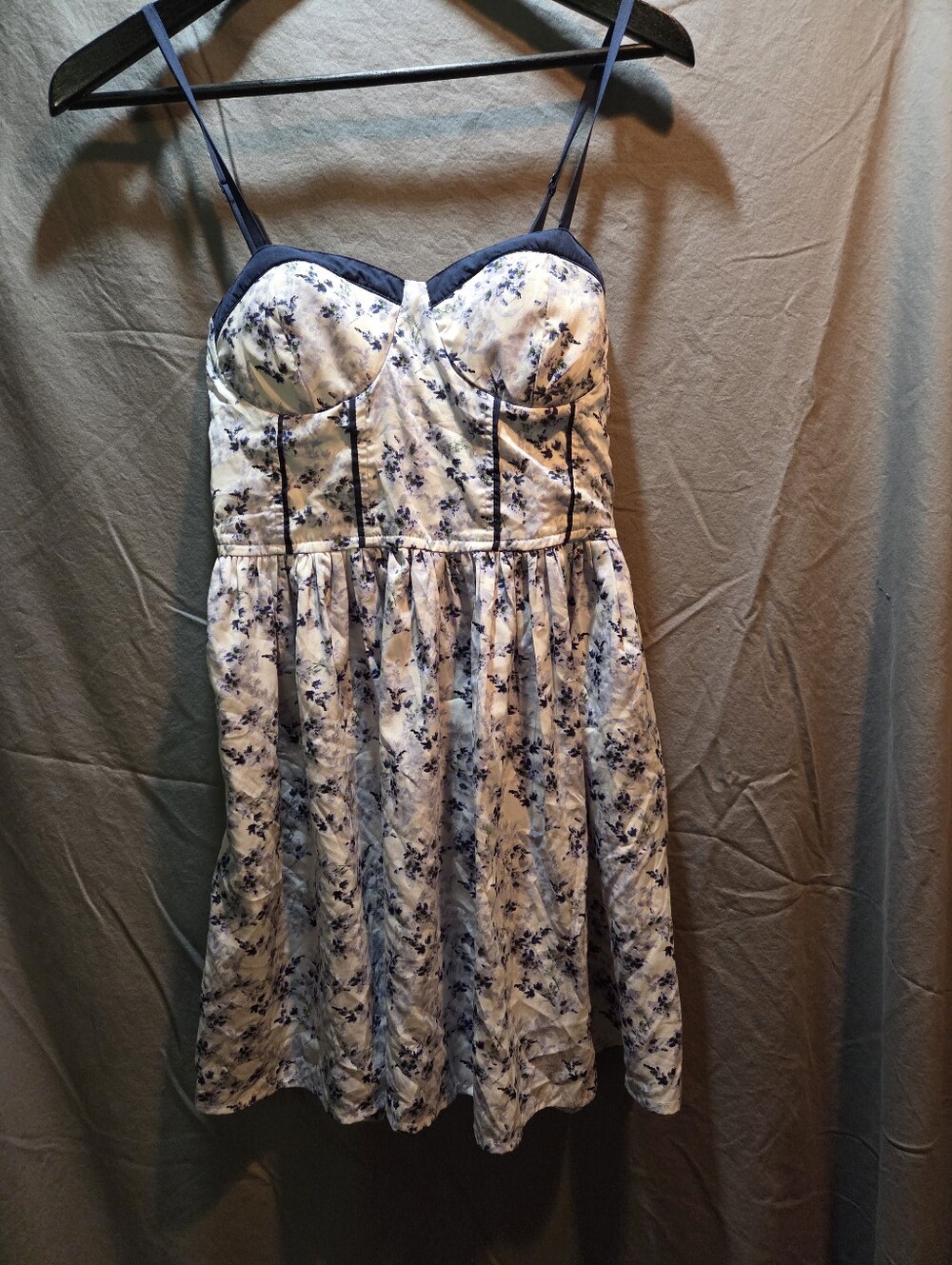 Blue Floral Strapless Sundress with Contrast Trim